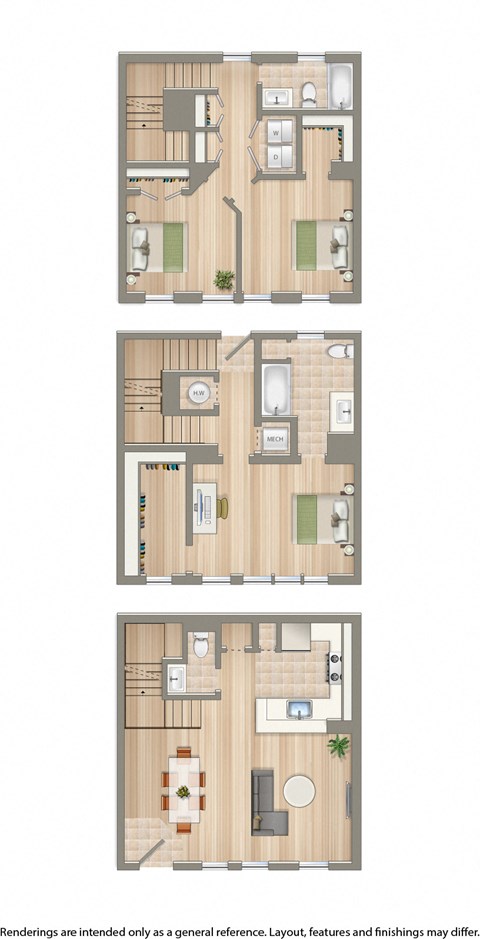 Floor plan for 3 beds, 2.5 baths, 1452 sqft
